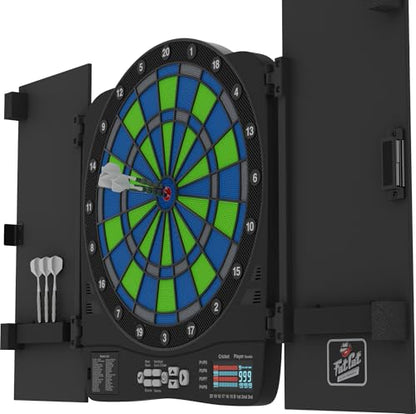 Fat Cat Rega Electronic Dart Board with LED Lights, Electric Dart Board Cabinet for Adults, 13.5" Soft Tip Dart Board, 48 Games