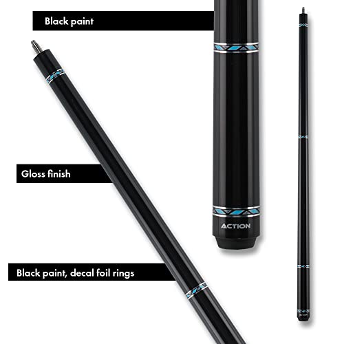 Action VAL26 Value Series Pool Cue - 58" Cue - Hard Maple Shaft with 13mm Boar Skin Tip - Black with Silver Rings - size: 21oz