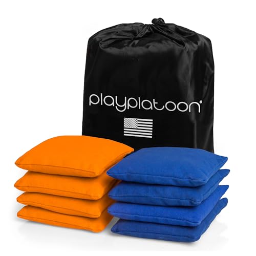 Play Platoon Premium Weather Resistant Duckcloth Cornhole Bags - Set of 8 Bean Bags for Corn Hole Game - Regulation Size & Weight - color: Blue & Orange