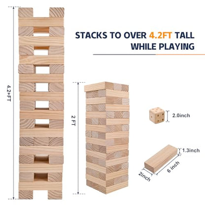 Megwoz Giant Tumble Tower Games for Kids and Adults 57 Blocks New Zealand Pine Wooden Blocks Stacking to Over 4.2FT Family Game for Indoors Outdoors Yard Games for Family - size: L-Over 4.2FT