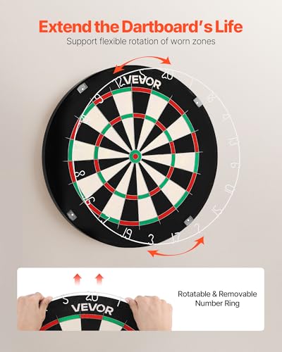 VEVOR Dart Board, High-Grade Self-Healing Sisal Fiber Dartboard with Staple-Free Bullseye, Blade Wire & Rotating Number Ring, 17.7" Professional Dartboard for Home Party Game Room (Darts Not Included)