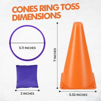 CircleCraft 31 Pcs. Plastic Cones and Rings Games Ring Toss Games for Adults, Carnival Games for Kids, Bean Bag for Kids Games Birthday Party, Yard Game, Sports & Outdoor Game for Family Party