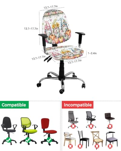 Savannan Office Chair Cover, Pastoral Gnomes Floral Pumpkin Protective Stretch Elastic Universal Cover for Desk Task Chair,Computer Rotating Chair 1 Pcs Black White Buffalo Plaid