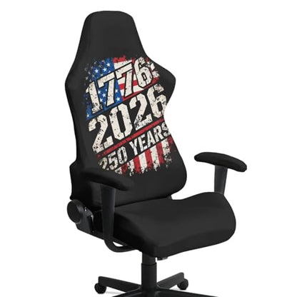 American Flag Print 4Pcs Gaming Chair Slip Cover Set United State 250th Anniversary Game Chair Cover with Armrest Covers, Universal Fit, Machine Washable - color: Black and Multi - American Flag