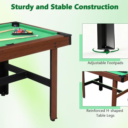 48" Pool Table Portable Billiard Table for Kids & Adults with 2 Cues, Triangle Rack, Compact Wooden Game Table for Home, Game Room, Indoor & Outdoor