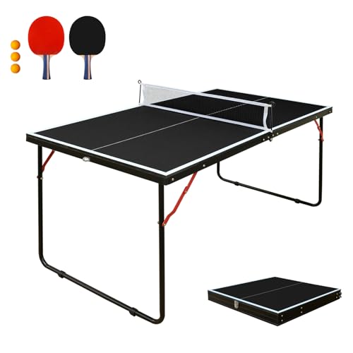 4.5FT/8FT/9FT Mid-Size Table Tennis Table Ping-Pong Table Set Foldable & Portable Table Indoor Outdoor for Family Game - color: Black, size: 4.5FT