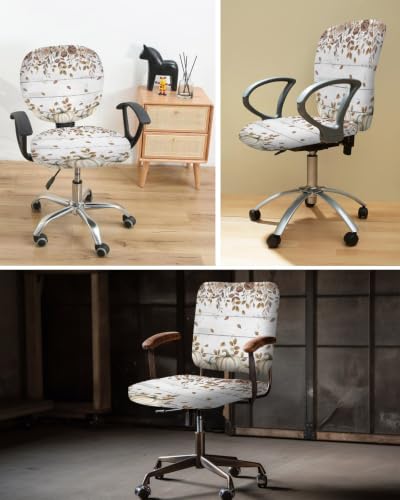 Savannan Office Chair Cover, Retro Fall Pumpkin Plant Rose Flower Protective Stretch Elastic Universal Cover for Desk Task Chair,Computer Rotating Chair 1 Pcs Gray Wooden