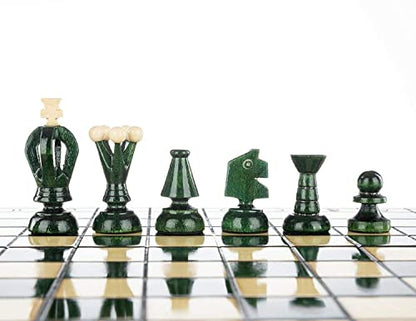 Chess and games shop Muba Beautiful Handcrafted Wooden Chess Set with Wooden Board and Handcrafted Chess Pieces - Gift idea Products (12.5'' (32 cm) Green)