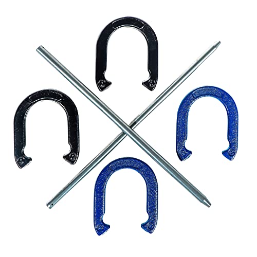 Pro Horseshoe Set - Powder Coated Steel with Carry Case by Trademark Innovations - color: Blue and Black
