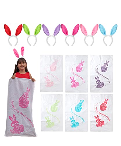 Mr. Pen- Potato Sack Race Bags with Bunny Ears Headbands, 38.2" x 23.5" | Large Size, 6 Set, Sack Race Bags for Adults and Kids, Family Game, Outdoor Games, Yard Games, Bean Bag Game Set