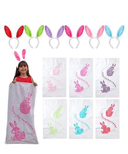 Mr. Pen- Potato Sack Race Bags with Bunny Ears Headbands, 38.2" x 23.5" | Large Size, 6 Set, Sack Race Bags for Adults and Kids, Family Game, Outdoor Games, Yard Games, Bean Bag Game Set