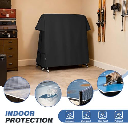 Ping Pong Table Cover Outdoor Waterproof, Dual Function Table Tennis Cover Fits Both Folding Tables and Flat Tables Indoor & Outside 68" L x 6"/30" W x 62" H, Black - color: Black