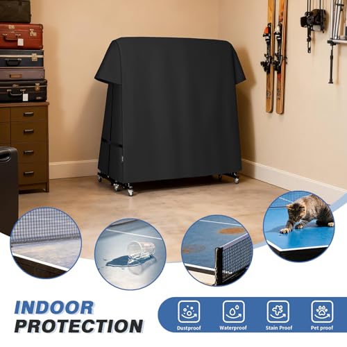 Ping Pong Table Cover Outdoor, Dual Function Table Tennis Cover | Premium Cover Fits Universal 9x5 FT Folding & Flat Tables Indoor & Outside - color: Black