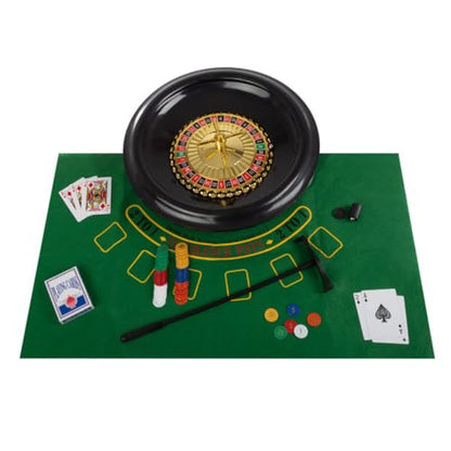 Roulette Wheel Set – 16-Inch Gambling Wheel with Reversible Roulette and Black Jack Table Cotton, Chips, 2 Decks of Cards, and More by Trademark Poker