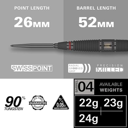 Target Darts Scope Steel Tip Swiss Point Darts, 90% Tungsten Dart Set | Steel Tip Dart, Red & Black Darts, Professional Dart Set with Swiss Points & Tool | Barrel 01/02/03/04 –21G/22G/23G/24G/25G - size: 22G, style: Barrel 04
