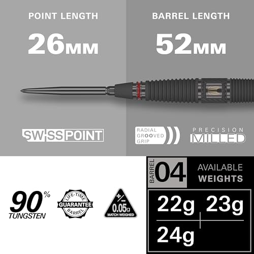 Target Darts Scope Steel Tip Swiss Point Darts, 90% Tungsten Dart Set | Steel Tip Dart, Red & Black Darts, Professional Dart Set with Swiss Points & Tool | Barrel 01/02/03/04 –21G/22G/23G/24G/25G - size: 23G, style: Barrel 04