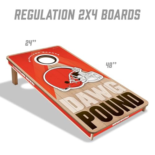 YouTheFan NFL 2' x 4' Slogan Series Professional Wood Cornhole Game with Logo Bags - color: Cleveland Browns