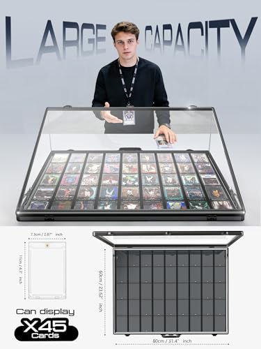 Ultra-thin 31.4 x 23.6in Portable Aluminum Card Display Case with Felt Tote Bag, High-transparency Acrylic, 3 Anti Theft Locks, Sports Trading Card Show Case for Collectible Cards Jewelry Jersey-Black - color: Black