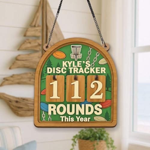 Personalized Disc Golf Tracker Sign 3D Wood Achievement Counter Rounds Played This Year Basket & Flying Discs Wall Decor Gift
