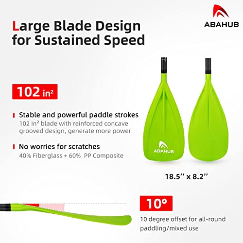 Abahub 1 x 3 Section Carbon Fiber SUP Paddle, Adjustable 67''-86'' Stand Up Paddle Lightweight Carbon Shaft, Black/Blue/Yellow/Green/Orange/Red Plastic Blade + Paddle Bag - color: Green-SUP Paddle