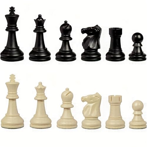 32 Plastic Chess Pieces Set - Black & White Chessmen for 15-20 Inch Boards, Felt Bottom, with Drawstring Storage Bag - Ideal for Beginners & Chess Enthusiasts-No Board Included (2.95inch/7.5cm) - size: 2.95inch/7.5cm