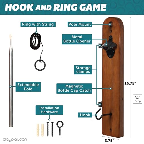 Play Platoon Hook and Ring Toss Bar Game for Adults - Wood Toss Ring Game for Adults - Perfect Home, Basements, & Bar Gifts - color: Brown with Pole