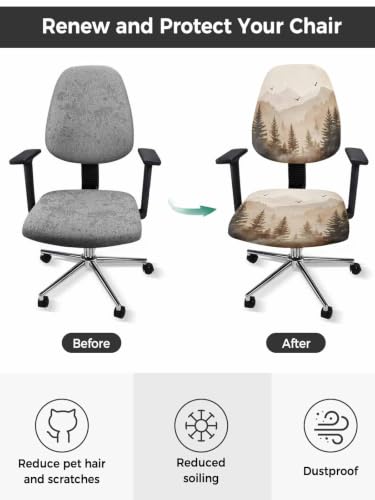 Savannan Office Chair Cover, Foggy Mountain Forest Tree Bird Protective Stretch Elastic Universal Cover for Desk Task Chair,Computer Rotating Chair 1 Pcs Retro Natural Scenic Theme