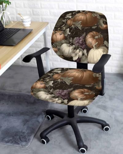 Savannan Office Chair Cover, Vintage Thanksgiving Pumpkin Protective Stretch Elastic Universal Cover for Desk Task Chair,Computer Rotating Chair 1 Pcs Autumn Flower Vine on Black