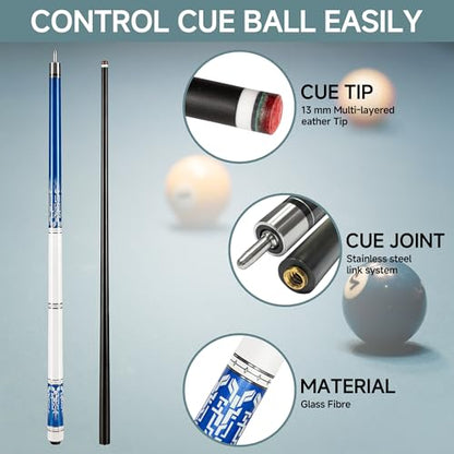 HomeSeason Fiberglass Pool Cue 58" Professional Pool Stick 12.7mm 4-Layer Tip Low Deflection Cue Stick, 3 * 8/8Joint Pin, Ultra-Smooth, Billiard Cue Sticks - color: Blue/21oz