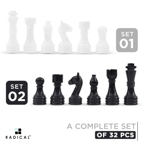 Radicaln Marble Chess Figures 3.5'' Inches Black and White Handmade Figures for Board Games - Marble Chess Set & Checker Board Game for Adults | Natural Stone, Hand Polished, Premium Finish, 32 playing Pieces, Unique Veining, Timeless Design - color: Blac