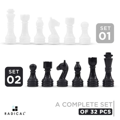 Radicaln Marble Chess Figures 3.5'' Inches Black and White Handmade Figures for Board Games - Marble Chess Set & Checker Board Game for Adults | Natural Stone, Hand Polished, Premium Finish, 32 playing Pieces, Unique Veining, Timeless Design - color: Blac