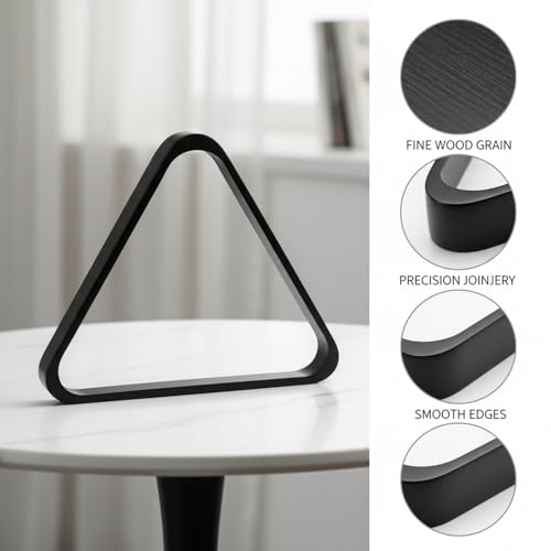 Solid Wood Billiard Triangle Rack for Standard Pool Balls - Durable Wooden Frame for 8-Ball & 9-Ball Games - color: Black