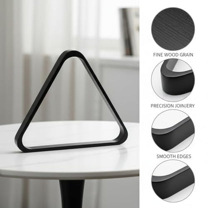 Solid Wood Billiard Triangle Rack for Standard Pool Balls - Durable Wooden Frame for 8-Ball & 9-Ball Games - color: Black