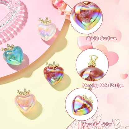 Stiesy 5 Pcs Resin 3D Heart Pendants Charms 5 Colors Rhinestone Glitter Love Heart Shape Charms Bulk for DIY Necklace Bracelet Jewelry Making - color: Heart-5pcs