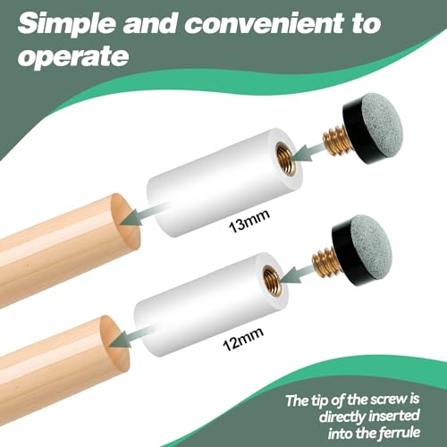10 Sets Pool Cue Tips Replacement Kit with White Billiard Cue Sleeves and Replacement Cue Tips,Screw on Pool Stick Tips for 12mm/13mm Cues, 5 Pieces Each, No Need Glue or Clamp