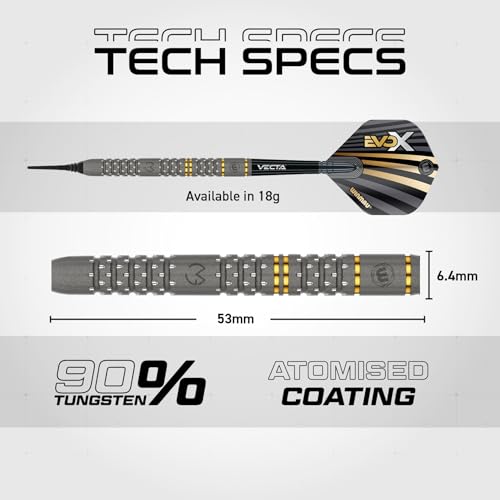 Winmau Michael Van Gerwen MvG EvoX Professional Darts Set - 90% Tungsten Darts with Flights & Shafts - Precision Grip Barrels for Steel Tip & Soft Tip Darts - Available in 18g - 24g Weights - size: 18g - Soft Tip