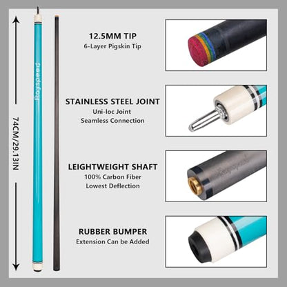 Carbon Fiber Pool Cue Stick 12.5mm Low Deflection Full Carbon Technology Pool Stick for Adults Professional Billiard Cue with Uni-loc Pin Joint - color: Green