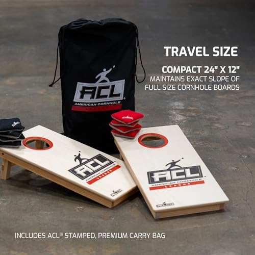 ACL MINI Officially Licensed 1x2 Cornhole Boards - Compact 12" x 24" Travel Size - Premium Play Surface - ACL Dual-Speed Mini Bags - Carry Bag Included