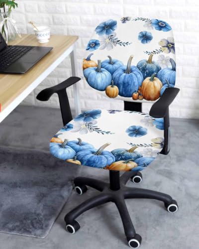 Savannan Office Chair Cover, Autumn Blue Pumpkin Flowers Protective Stretch Elastic Universal Cover for Desk Task Chair,Computer Rotating Chair 1 Pcs Abstract Country Plant