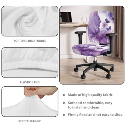 Butterfly Computer Chair Cover with Purple Marble Print Computer Chair Arm Rest Pads 2 Piece Desk Chair Covers Stretchable - color: Butterfly Purple Marble Print