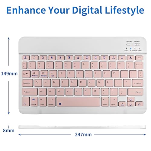 Wireless Portable Bluetooth Keyboard,Rechargeable Slim Mini Keyboard for Apple iPad iPhone,Fire Max 11 Fire HD 10,Samsung Tablet Phone Smartphone iPadOS iOS Android (10 Inch Pink) - color: 10 Inch Pink