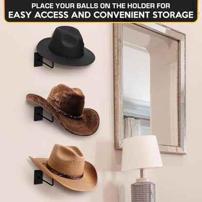 9 Pcs Basketball Holder Wall Mount - Black Metal Sports Ball Storage Rack and Ball Display for Basketball, Football, Soccer, Volleyball, Helmet and Hat - Space-Saving Wall Organizer for Home and Gym