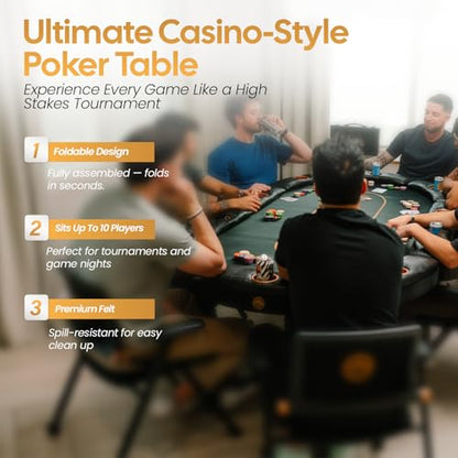 Triton Premium Foldable Poker Table - Poker Table for 10 Players Long-Lasting, Luxurious Vegas Style Casino Experience at Home, Padded Armrests and Cup Holders, Perfect for Texas Holdem Games - size: 10 Player with Table Only
