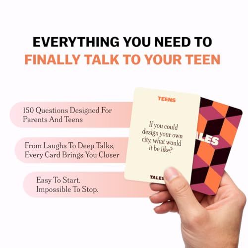 TALES 150 Conversation Cards, Teens Edition, Fun Family Games for Teens, Perfect for Dinners, Road Trips, Classrooms & Game Nights, Gifts & Gatherings, Conversation Starters to Spark Creativity - color: Teens Edition