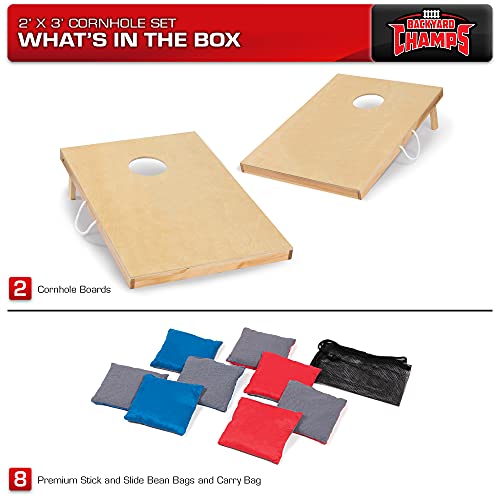 Backyard Champs Wood Cornhole Sets - Bean Bag Toss with 2 Cornhole Boards and 8 Bean Bags'
