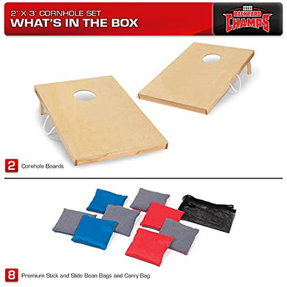 Backyard Champs Wood Cornhole Sets - Bean Bag Toss with 2 Cornhole Boards and 8 Bean Bags'