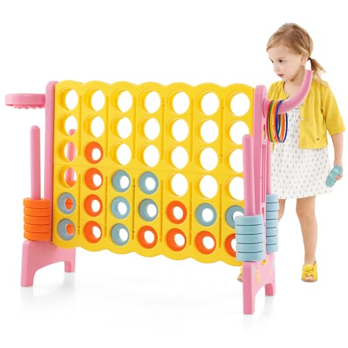 AKUSTIK Giant Connect Game Outdoor, 4 in a Row Jumbo 4 to Score for Kids Adults Family Party Yard Lawn, Large Connect Game with Quick Release Slider 42 Jumbo Rings - color: Light Pink