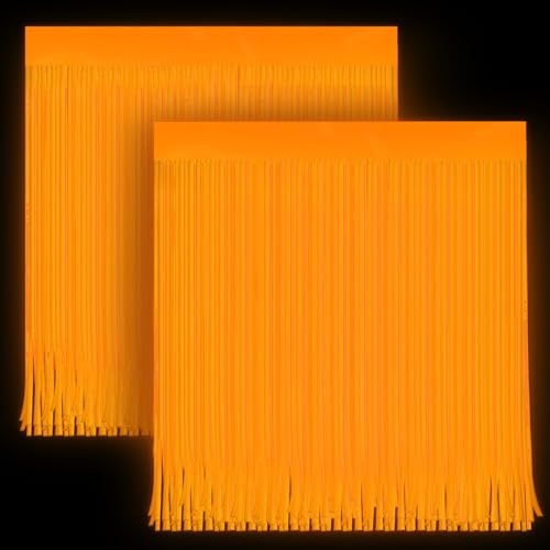 2 Pack Glow in The Dark Curtains Party Supplies 6.6 x 3.3 Ft Glow Tinsel Foil Fringe Curtains Orange Photo Booth Prop Backdrop Streamer for Birthday Holiday Neon Party Decorations - color: Orange, size: 2 Pack