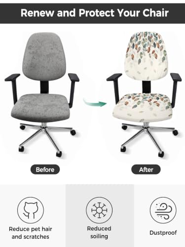 Savannan Office Chair Cover, Autumn Fallen Leaf Colorful Gradient Protective Stretch Elastic Universal Cover for Desk Task Chair,Computer Rotating Chair 1 Pcs Farm Leaves Seamless