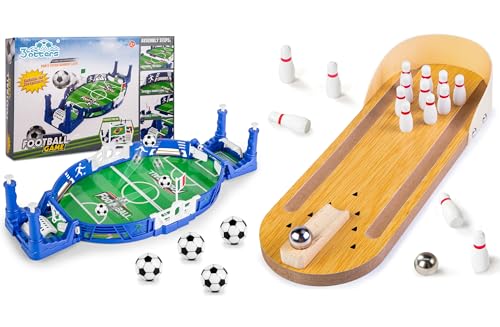 3 otters Mini Bowling Set & Mini Soccer Board Game Bundle – Fun Tabletop Games for Kids, Adults & Family Parties, Perfect Stocking Stuffers